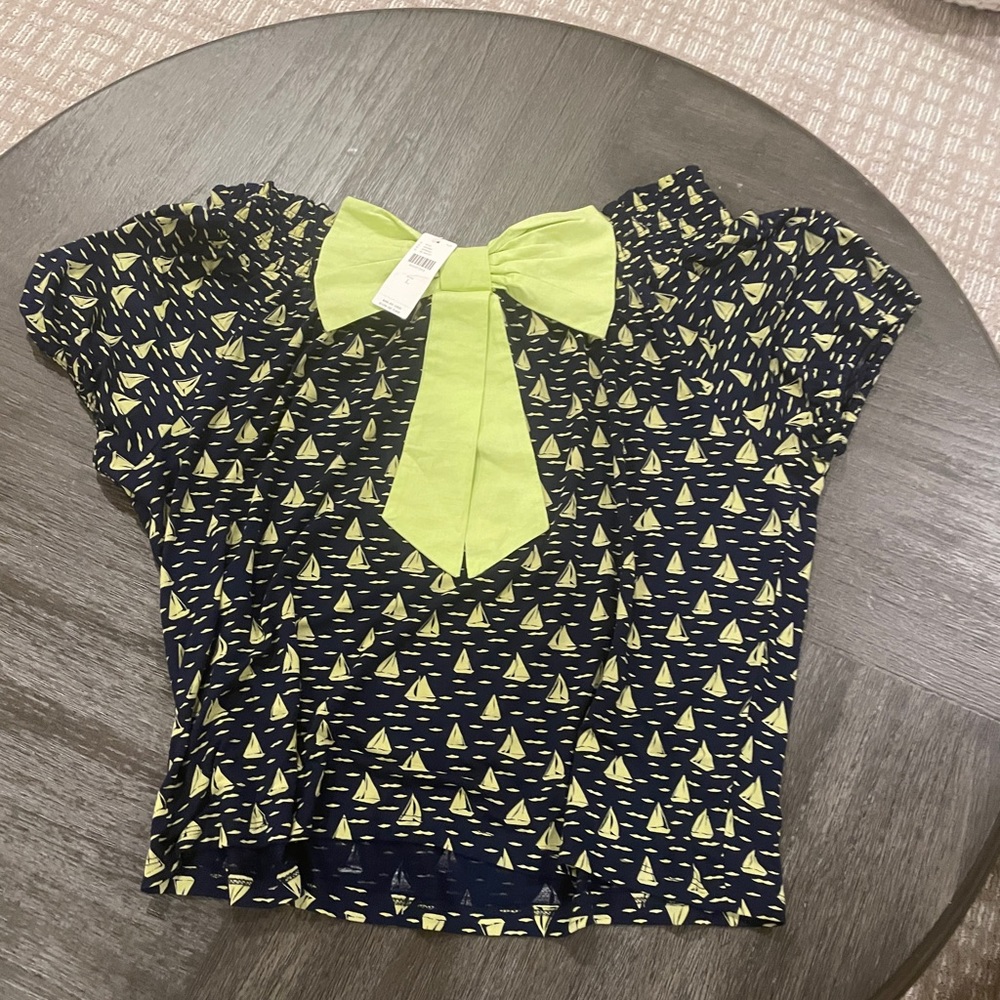 Anthropologie NWT! Size L - Bow on back, Navy/Neon Yellow Sail Boats